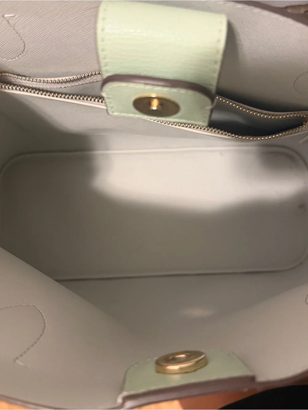 kate spade mint green leather tote with ID tag
